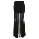 Mesh Long Skirts Women Transparent Patchwork Wrap Skirts Coquette Slim Fit Skirt