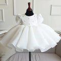 Girls Spring and Autumn New Year-Old Baby White Round Neck Sweet Princess Dress