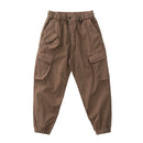 Autumn Retro Woven Cargo Pants Men's Washed Elastic Waist Drawstring Loose Casual Trousers