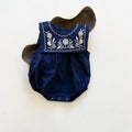 summer thin baby vest bag fart jacket Romper female baby embroidered square neck navy style jumpsuit