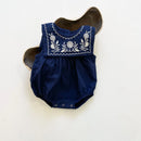 summer thin baby vest bag fart jacket Romper female baby embroidered square neck navy style jumpsuit