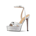 Summer Platform bowknot Banquet shoes round toe Super high heel Sexy Buckle strap Sandals