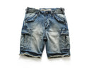 Men Retro Denim Shorts Multi Pockets Cargo Jean Shorts for Male