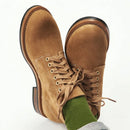 Men Brown Short Tube Boots Lace-Up Round Toe Genuine Leather Boot