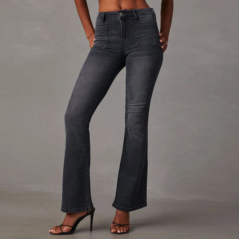 Denim Pants Casual Decent High Waist Full Length Straight Daily Pants For Women