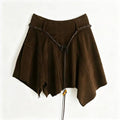 Retro Girl Suede Pleated Short Skirt with High Waist Genuine Leather