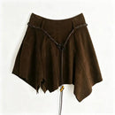 Retro Girl Suede Pleated Short Skirt with High Waist Genuine Leather