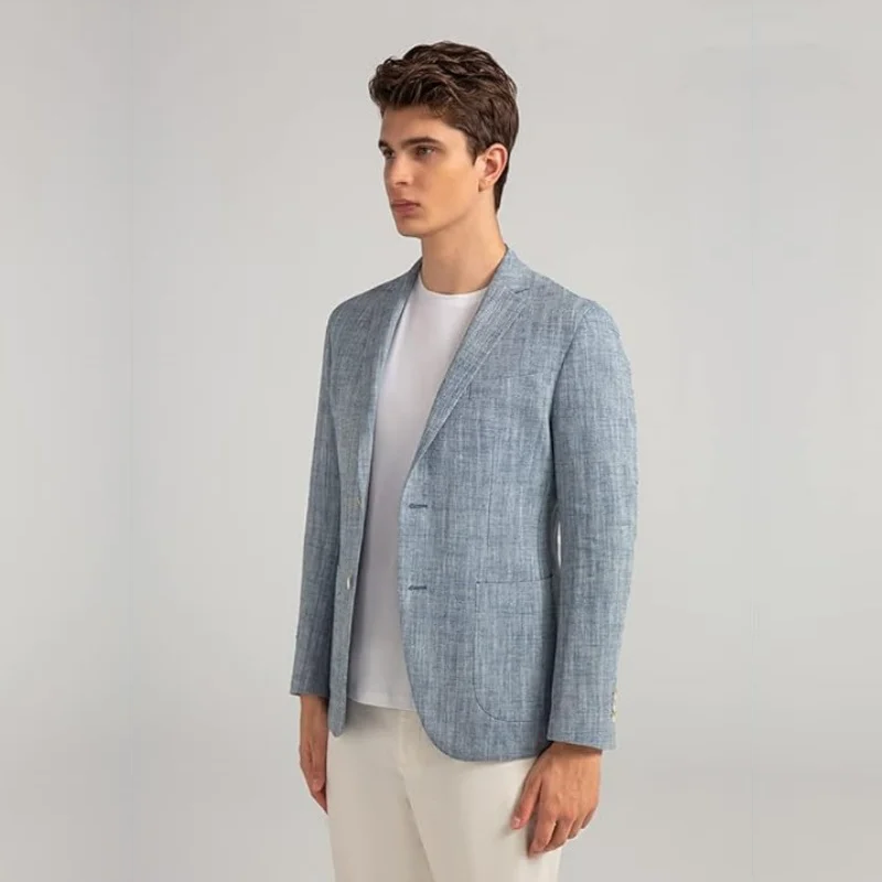 Men Linen Suit Jacket - Lightweight Breathable Summer Blazer for Beach Wedding Casual Party Business Casual