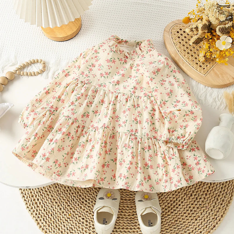 Autumn Kids Dress 2-6T Sweet Floral Girls Long-sleeved Dress Loose Chi