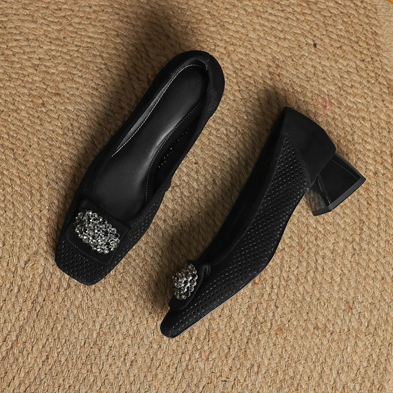 Women Breathable Mid-Heel Women Shoes Square-Toe Formal Loafers female