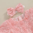 Summer Infant Baby Girls Bodysuit Rose Flower Short Sleeve Clothes Headband Cute Pink Clothes