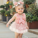 0-24M Infant Baby Girl Romper Dress Sleeveless Bow Flower Lace Tulle Dress Bodysuit Headband Newborn Summer Outfits