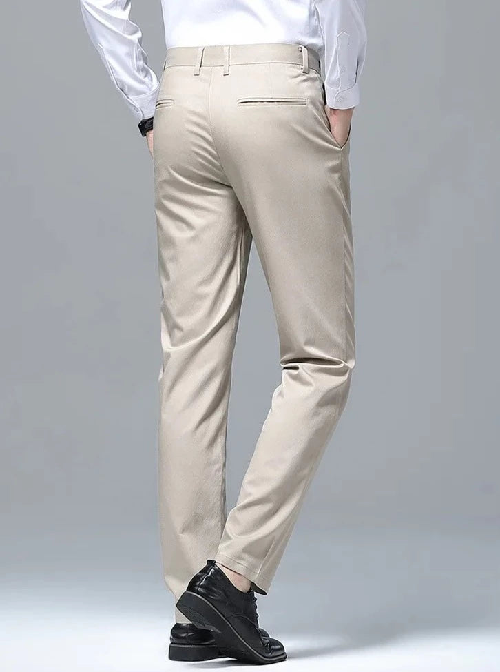 Casual Straight Pants Mens Light Thin Ice Silks No Ironing Trouser Fashion Business Quick Dry Pant Summer