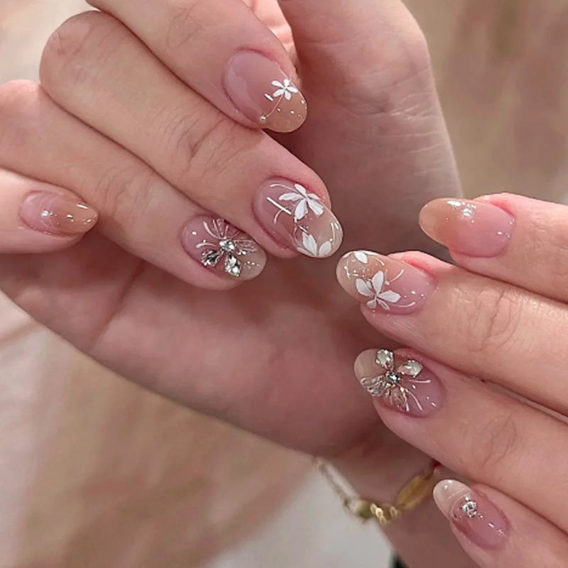 Butterfly Wearable Nail Art Long Square False Nails Detachable Finished Fake Nails Press on Nails