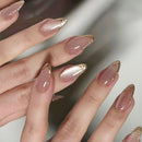 24PCS Nails Gentle Star Moon Bow Design Almond Press on Nails with Glossy Gilt Nail Art