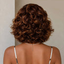 Women's short curly bob wig with caramel highlights layered design