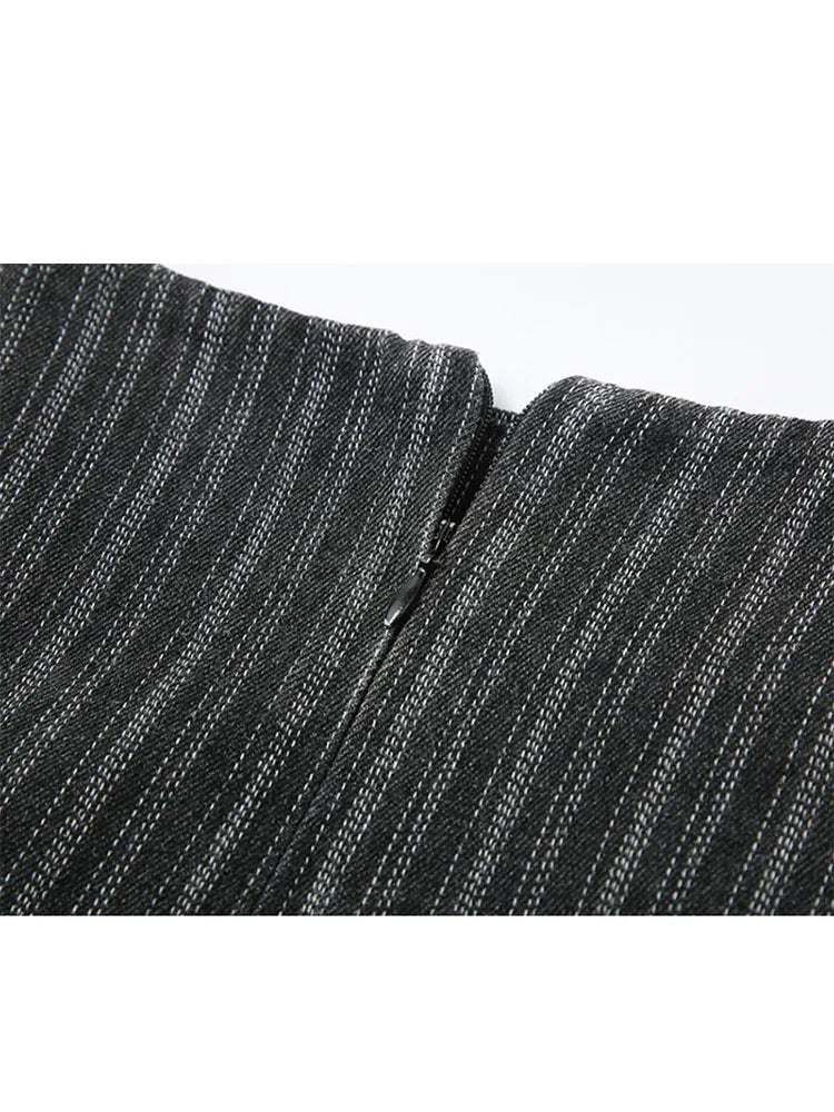 Pleated Skirt Women High Waist Grey Stripe Bandage Mini Skirts Summer Skirt Vintage