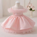 Girls Princess Dress Mesh Beaded Sashes Casual Summer Holiday Ball Gown for Kids