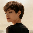 Short Straight Brown Layered Textured Pixie Cut Human Hair Wig For Women