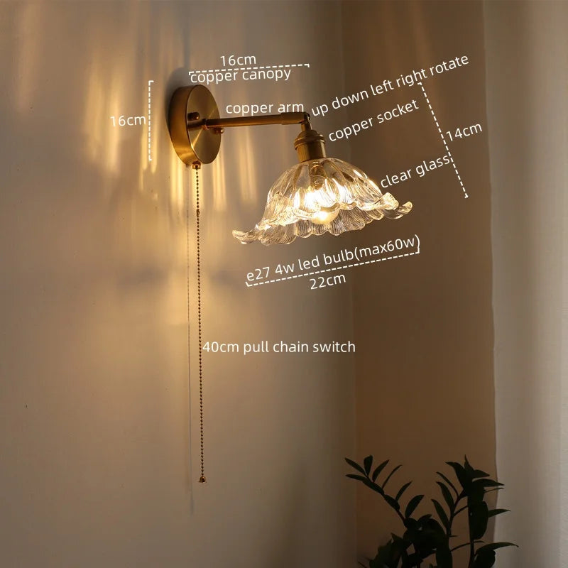 Wall Lamp Sconce Glass Balcony Bedroom Bathroom Mirror Light Fixtures Copper Nordic Lampe De Chevet