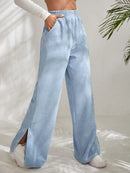 Corduroy Wide Leg Pants Capris Women Vintage High Waist Split Long Pants High Waist Work Summer Capris