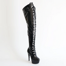 Black patent knee-high boot with silver sequin detailing on a white background, Obroi