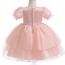 Summer Girl Dress Beading Pink Birthday Party Princess Kids Dress for Girls Bridemaids Gown Bow Wedding Fluffy Dresses