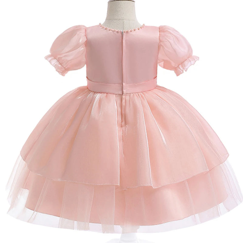 Summer Girl Dress Beading Pink Birthday Party Princess Kids Dress for Girls Bridemaids Gown Bow Wedding Fluffy Dresses