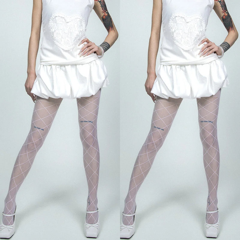 Women Diamond Shape Grid Sheer Pantyhose Elastic Nylon Tights Thin Stockings