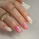24Pcs Short Almond False Nails Press on Simple Pink French Flower Design Nails Shiny Nails Tips