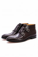 Mens Ankle Boots Genuine Calf Leather Double Buckles Monk Strap Basic Shoes Men Motorcycle Boots