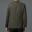 Men Elegant Tweed Blazer Coffee Red Gray Tailored Outfits Sheep Woolen Blended Outfits