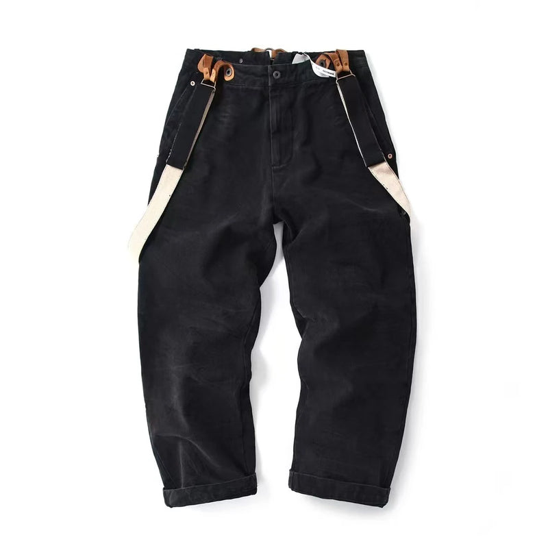 Cotton Washed Canvas Overalls - Durable Loose Straight Men's Lumberjack Casual Pants