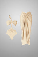 One Shoulder Ruffle Bikini Set With Cover Up White Belt Swimsuit Swimwear Women Beachwear