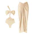 One Shoulder Ruffle Bikini Set With Cover Up White Belt Swimsuit Swimwear Women Beachwear