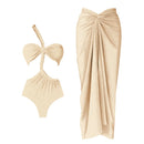 One Shoulder Ruffle Bikini Set With Cover Up White Belt Swimsuit Swimwear Women Beachwear