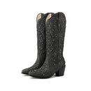 Western Women Knee-high Boots Floral Boots Retro Shoes