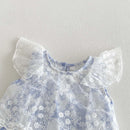 Summer Baby Girl Sweet and Cute Floral Floral Jumpsuit Baby Girl Floral Stitching Mesh Jumpsuit