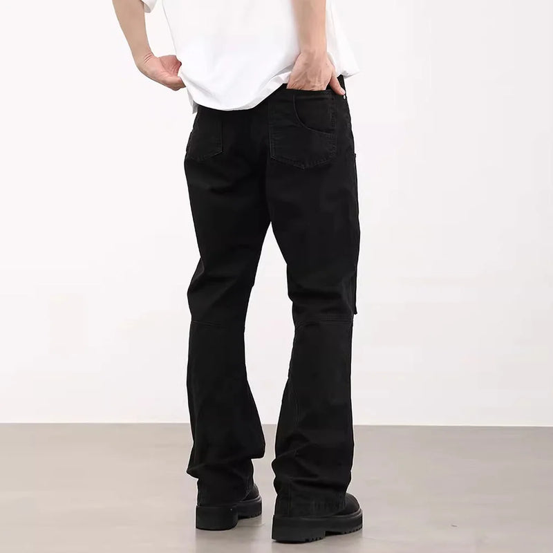 Spliced Straight Pants Men Solid Color Casual Streetwear Flared Pants Men Trousers