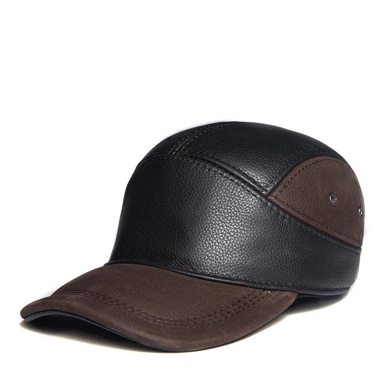 Men Cap Distressed Splice First Layer Leather Baseball Cap Peaked Hats