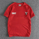 Summer New American Retro Short-sleeved O-neck Rabbit T-shirt Men's Fashion Simple Cotton Washed Casual Sport Tops