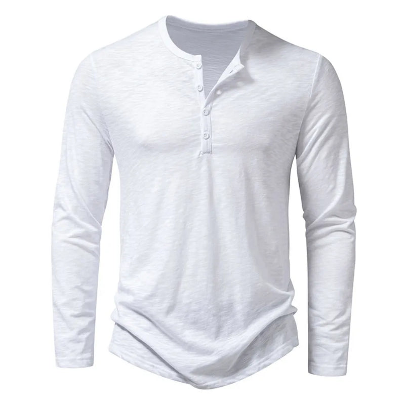 Men's Cotton Button Henley neck Shirt Long Sleeve Casual Button Solid T-Shirts