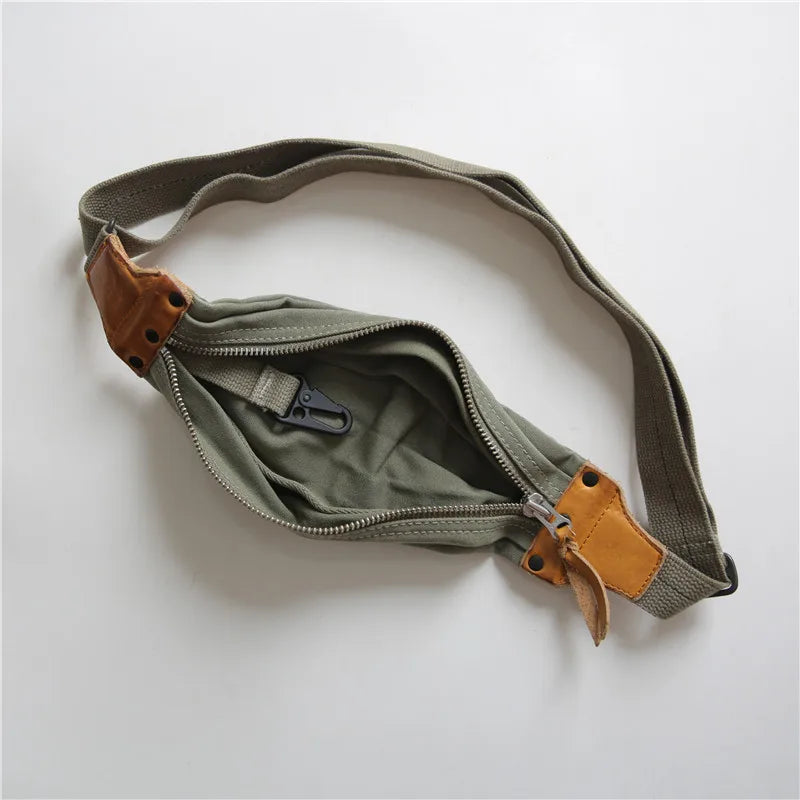 Canvas And Genuine Leather Chest Bag Handmade Casual Travel Crossbody Bags