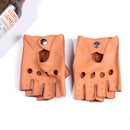 Men's Leather Wrist Button shrink Wrist Fingerless Half Finger Short Mittens Gloves