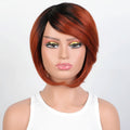 Mannequin head with a brown and black wig on a white background, Obroi