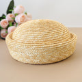 Flat Berets Women Hand Woven Natural Straw Sun Hat Circle Concave Top Church Derby Party Beach Hat