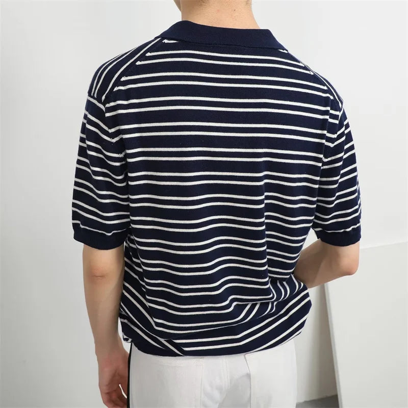 Summer Men T Shirt Striped Polo T-Shirts Short Sleeve Social Tops Casual Business Shirts T Shirts Man Clothing