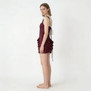 Women's Satin Ruched Mini Dress Square Neck Corset Bodycon Party Dress