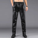 Autumn Winter Men Leather Pants Casual Thickened Cashmere Warm Motorcycle