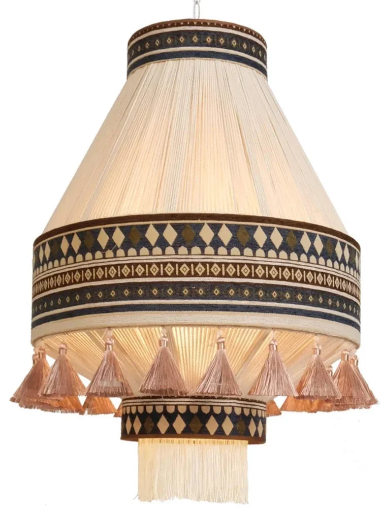 Boho Cotton Rope Pendant Light Tassels Hanging Lamp Bohemian Ceiling Hanging Lamp Room Decor
